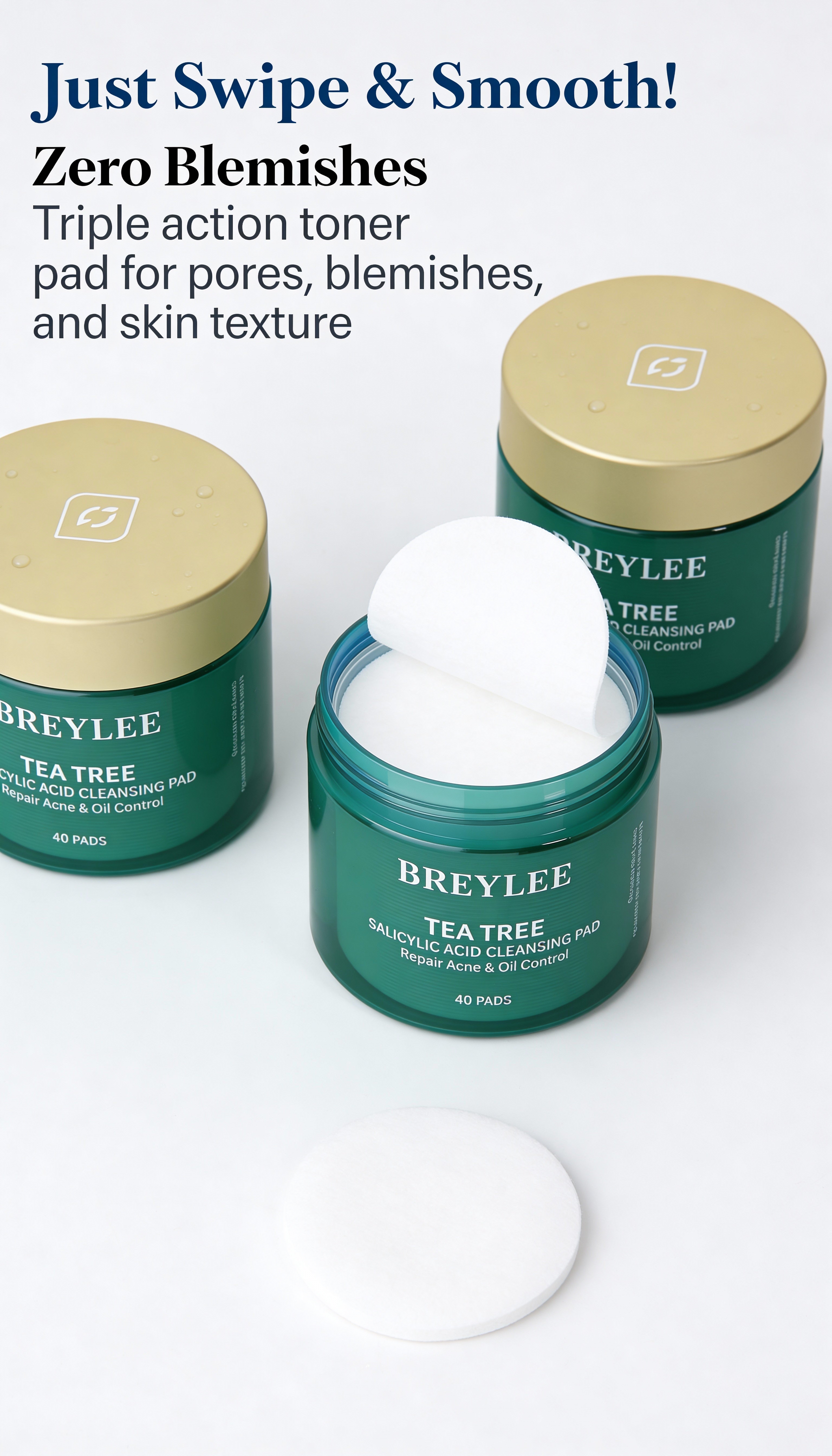 BREYLEE Upgraded Plant Extract Natural Tea Tree Deep Cleansing Face Toner Pads